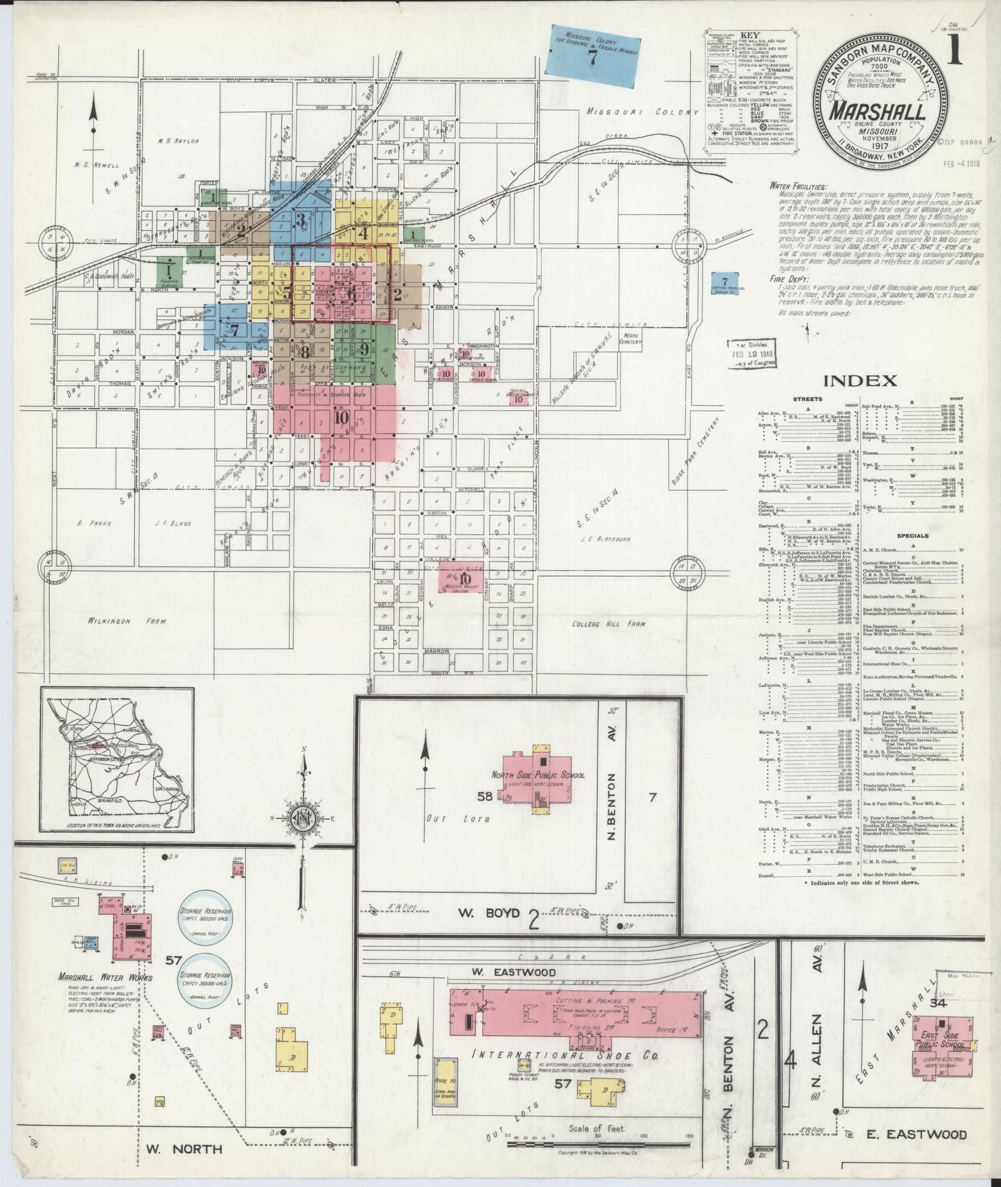 Sanborn Fire Insurance Map from Marshall, Saline County, Missouri (1917), Sheet #0001 - Historic Sanborn Fire Insurance Map Print, vintage old map wall art, antique decor, genealogy gift, Missouri Missouri map