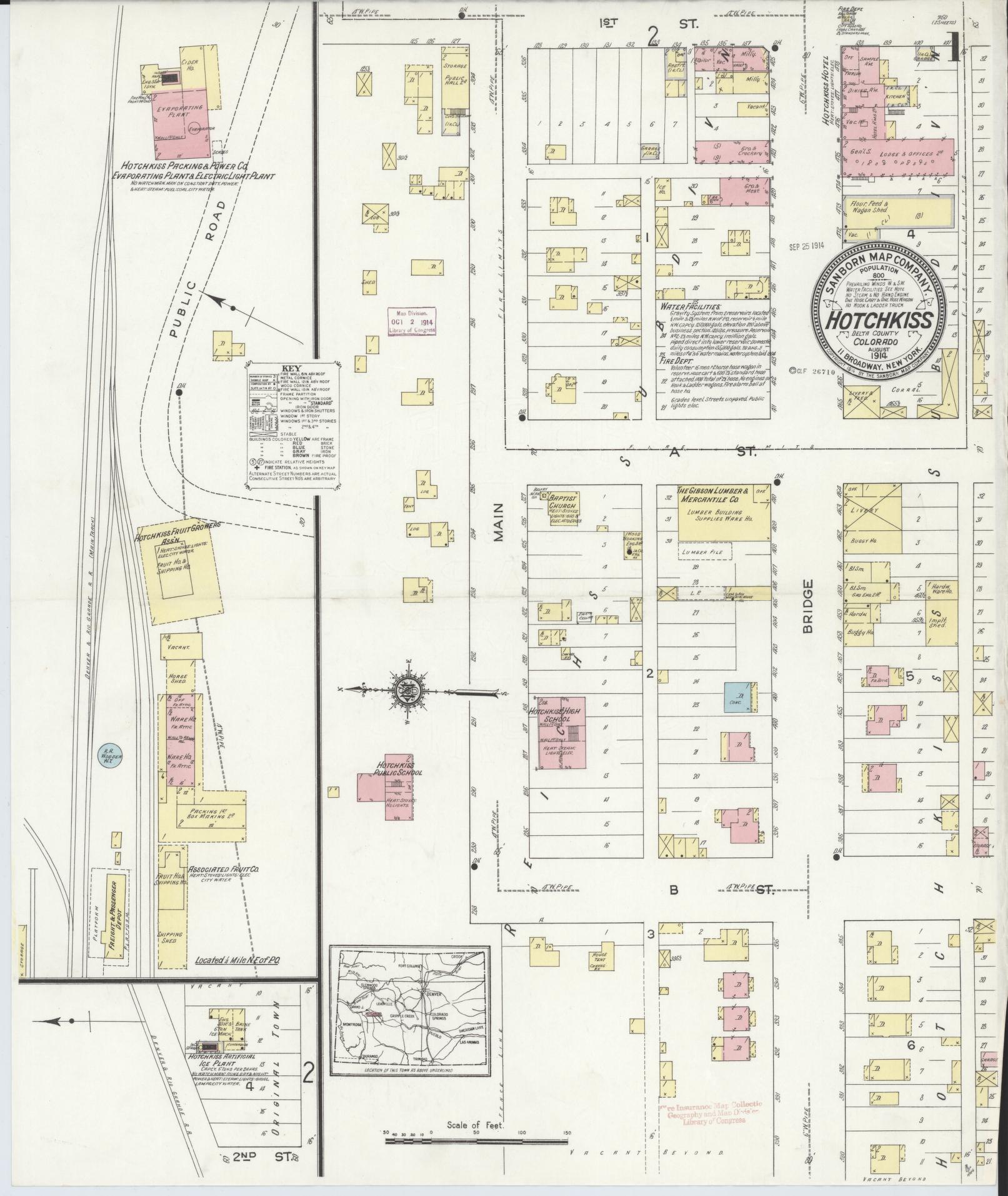 Sanborn Fire Insurance Map from Hotchkiss, Delta County, Colorado (1914), Sheet #0001 - Complete Map Set gallery image, historic Sanborn map, vintage wall art, Colorado Colorado