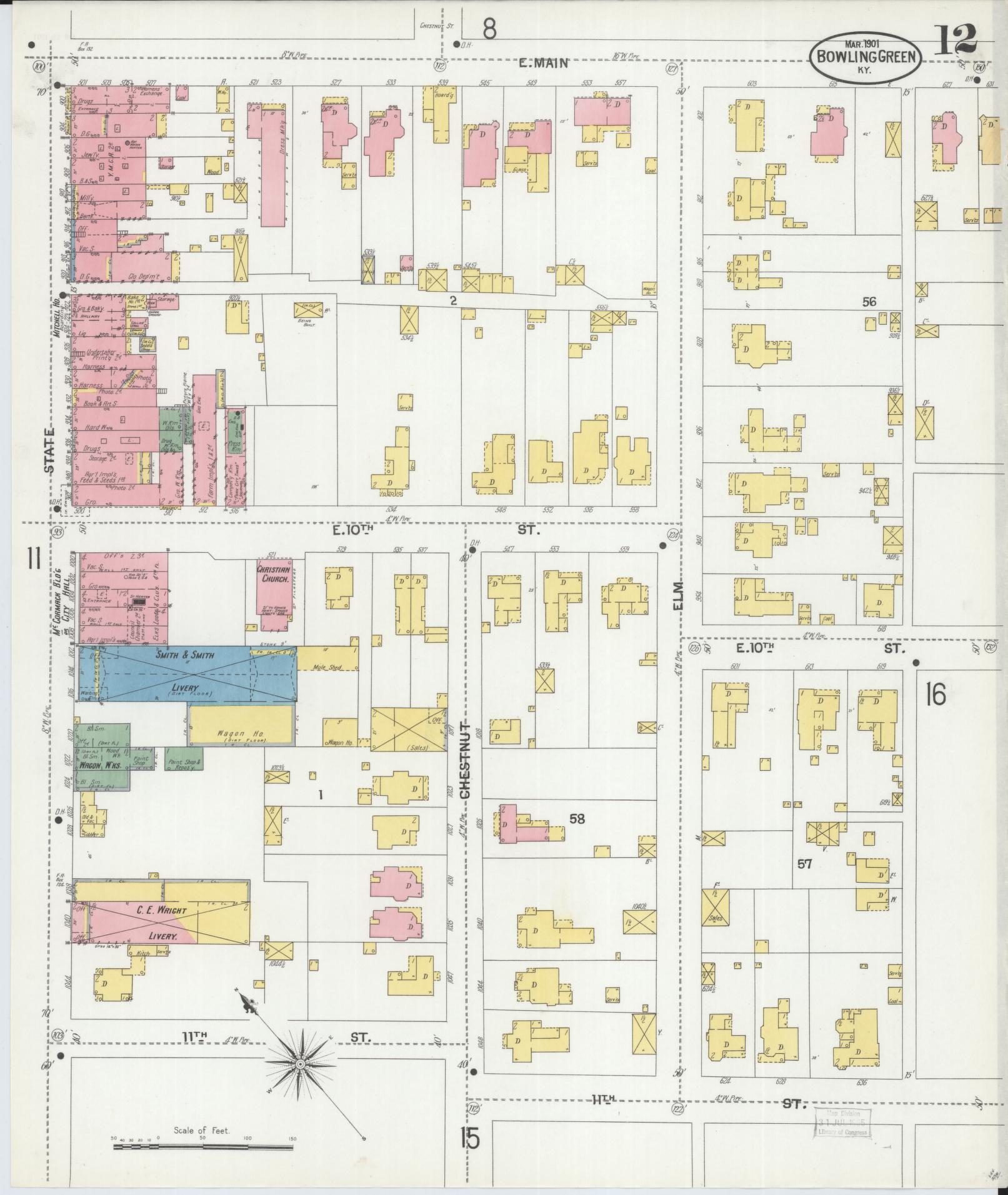 Sanborn Fire Insurance Map from Bowling Green, Warren County, Kentucky (1901), Sheet #0012 - Historic Sanborn Fire Insurance Map Print, vintage old map wall art, antique decor, genealogy gift, Kentucky Kentucky map