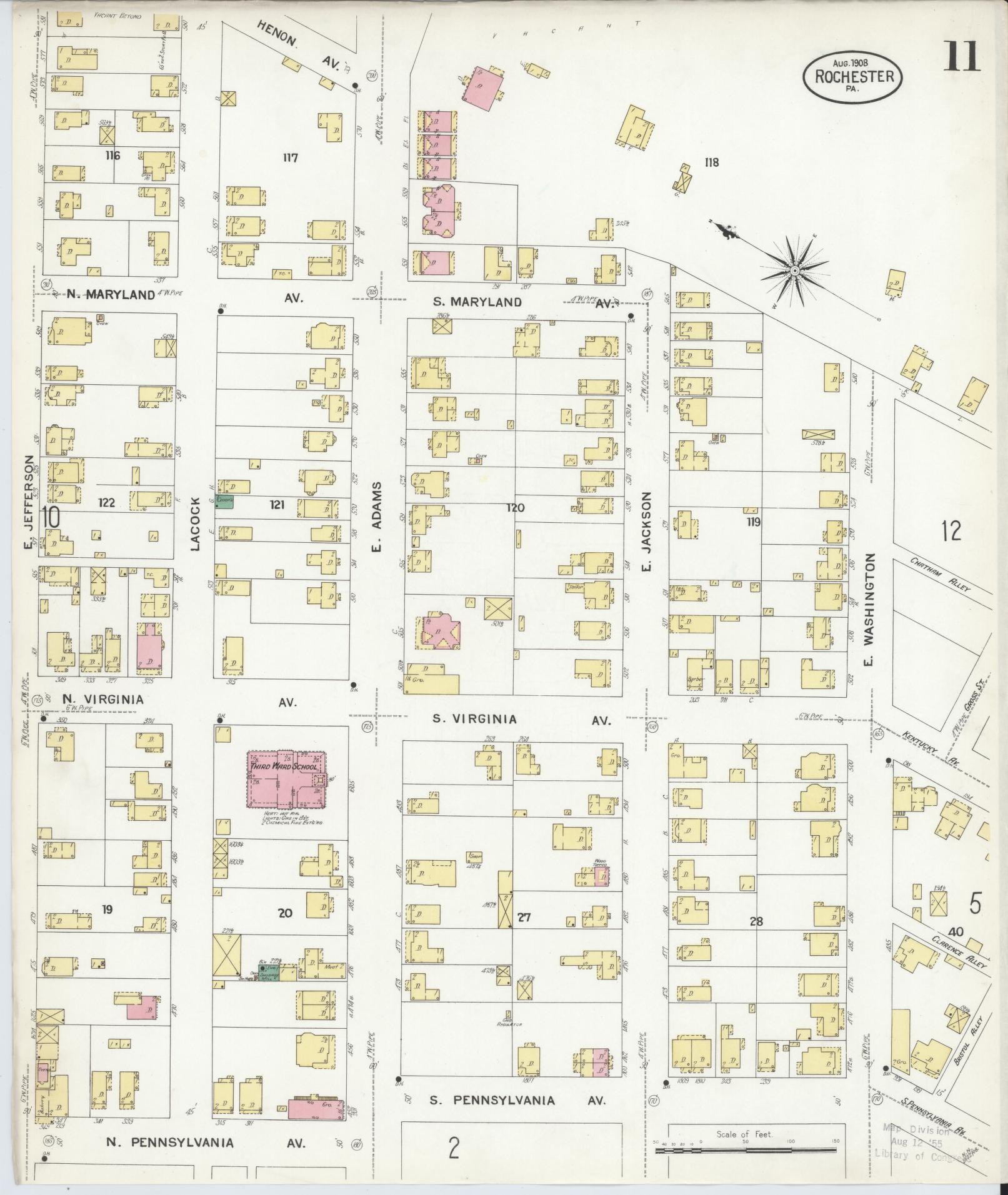 Sanborn Fire Insurance Map from Rochester, Beaver County, Pennsylvania (1908), Sheet #0011 - Complete Map Set gallery image, historic Sanborn map, vintage wall art, Pennsylvania Pennsylvania