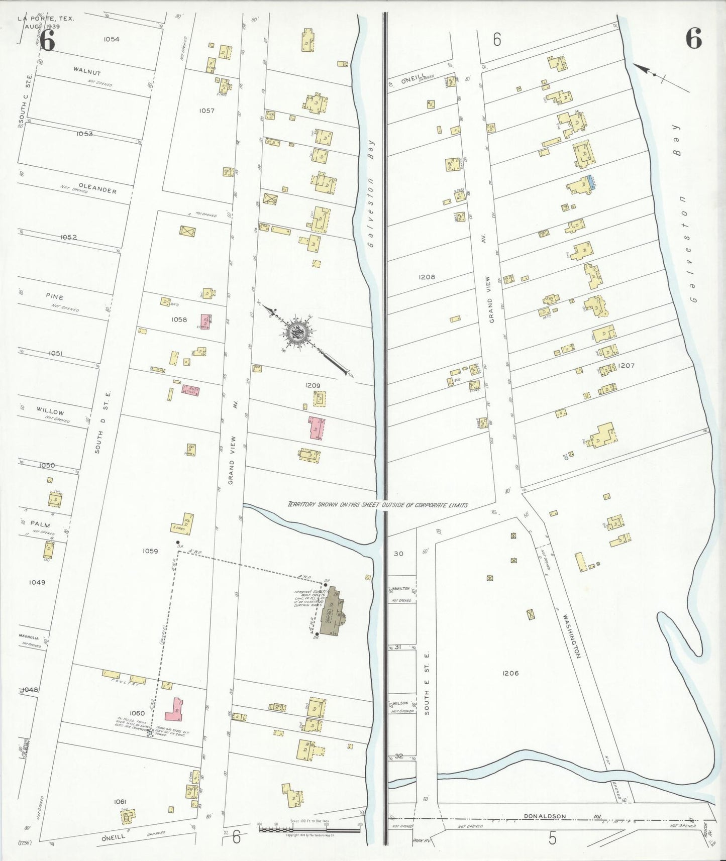 Sanborn Fire Insurance Map from La Porte, Harris County, Texas (1939), Sheet #0006 - Historic Sanborn Fire Insurance Map Print, vintage old map wall art, antique decor, genealogy gift, Texas Texas map