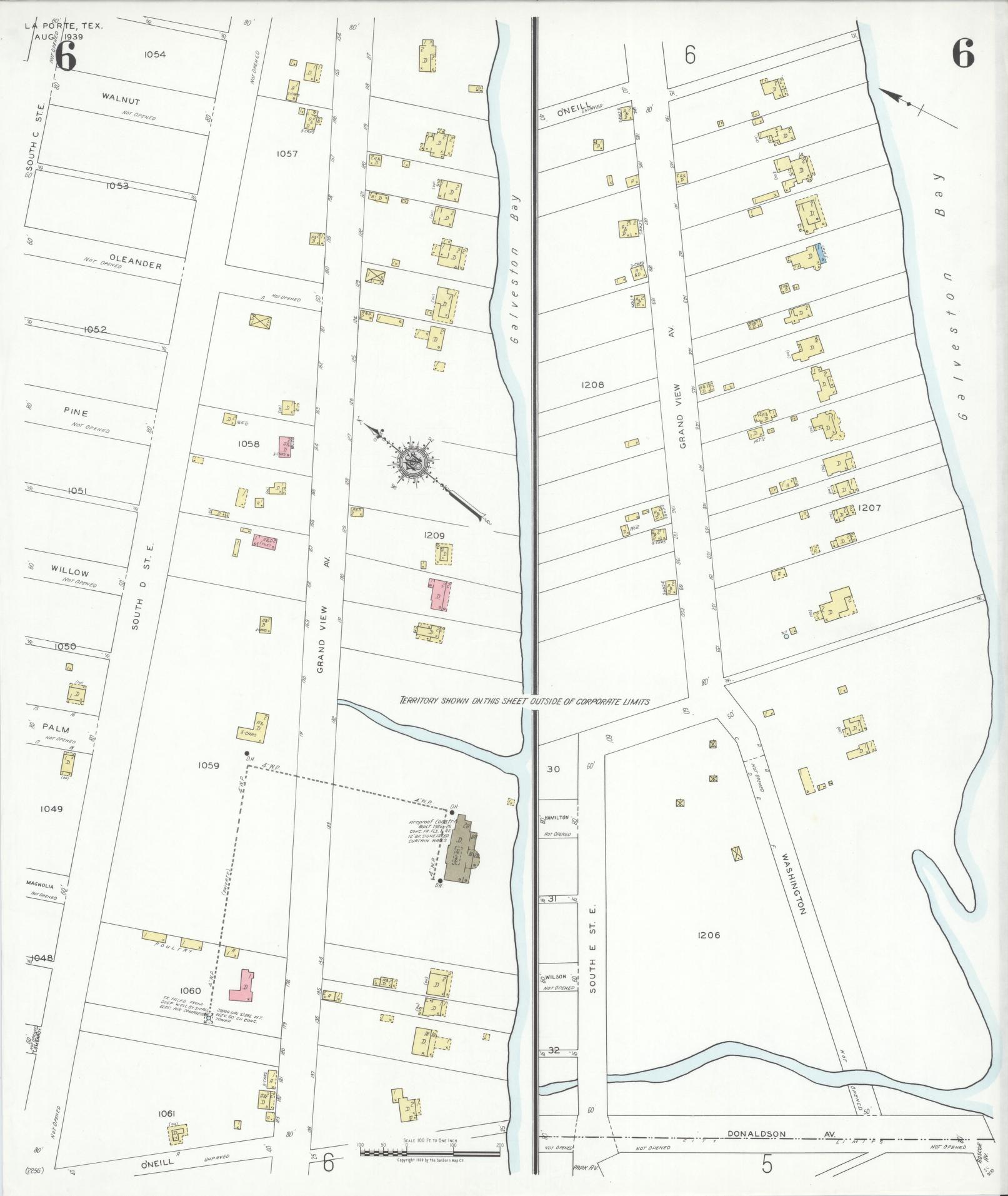 Sanborn Fire Insurance Map from La Porte, Harris County, Texas (1939), Sheet #0006 - Historic Sanborn Fire Insurance Map Print, vintage old map wall art, antique decor, genealogy gift, Texas Texas map