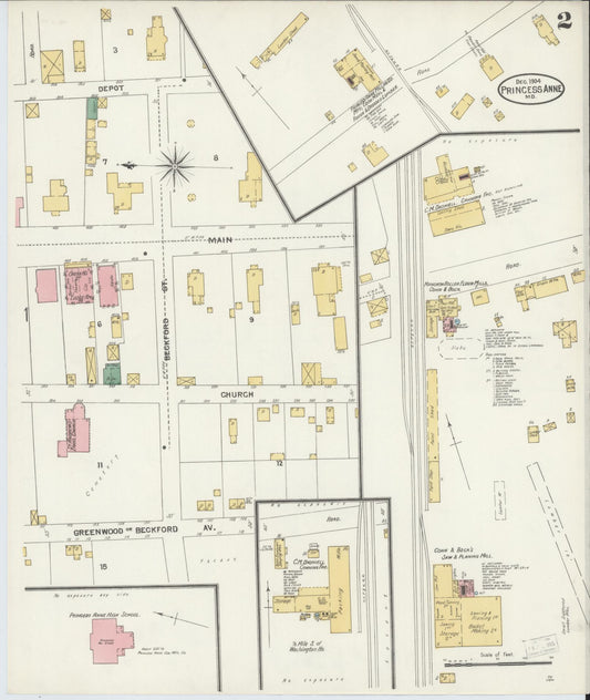 Sanborn Fire Insurance Map from Princess Anne, Somerset County, Maryland (1904), Sheet #0002 - Historic Sanborn Fire Insurance Map Print, vintage old map wall art