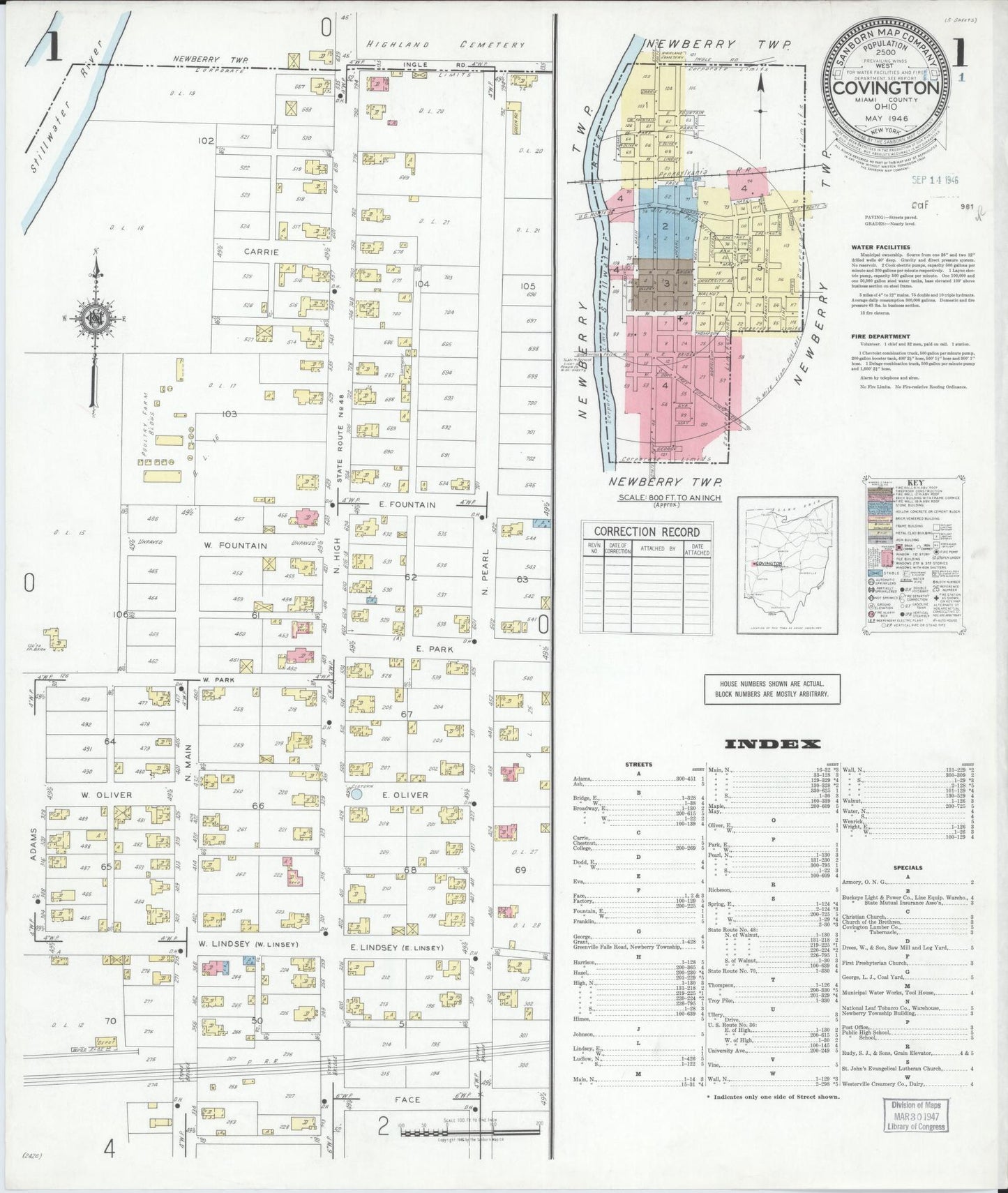 Sanborn Fire Insurance Map from Covington, Miami County, Ohio (1946), Sheet #0001 - Historic Sanborn Fire Insurance Map Print, vintage old map wall art, antique decor, genealogy gift, Ohio Ohio map