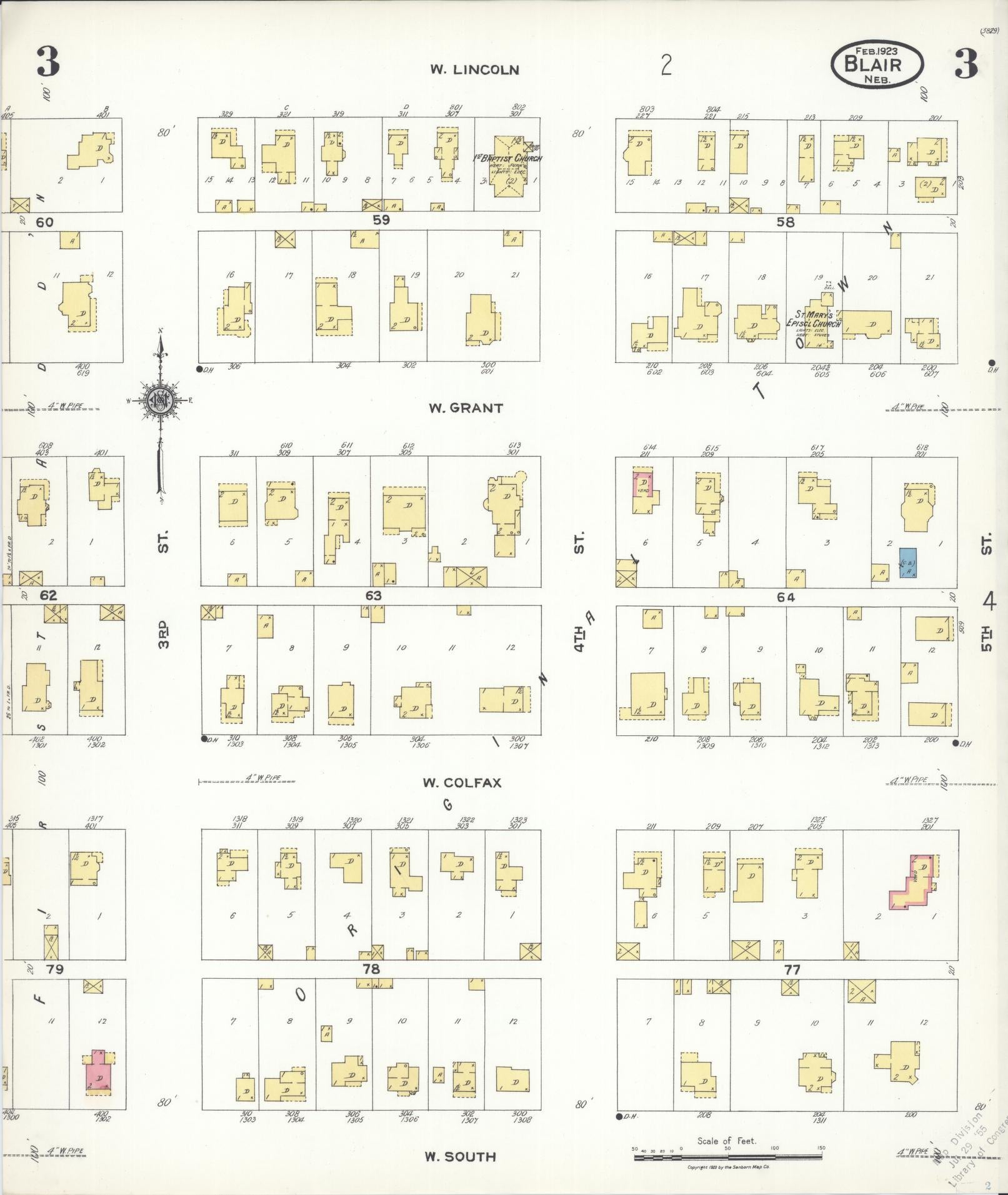Sanborn Fire Insurance Map from Blair, Washington County, Nebraska (1923), Sheet #0003 - Historic Sanborn Fire Insurance Map Print, vintage old map wall art, antique decor, genealogy gift, Nebraska Nebraska map