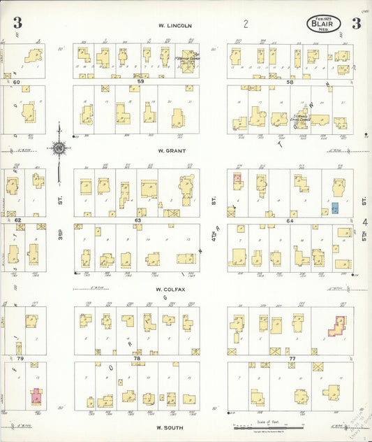 Sanborn Fire Insurance Map from Blair, Washington County, Nebraska (1923), Sheet #0003 - Historic Sanborn Fire Insurance Map Print, vintage old map wall art, antique decor, genealogy gift, Nebraska Nebraska map