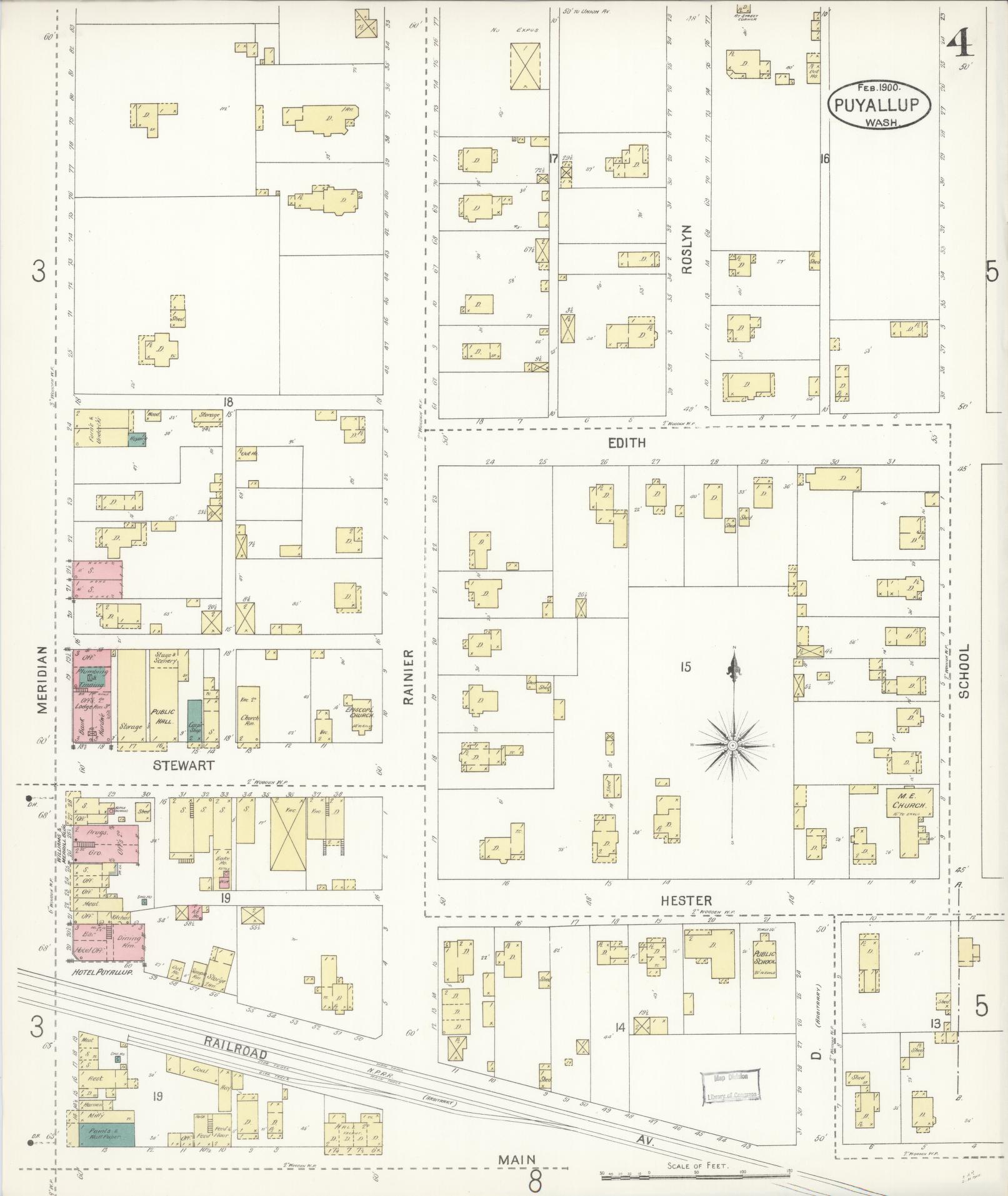 Sanborn Fire Insurance Map from Puyallup, Pierce County, Washington (1900), Sheet #0004 - Complete Map Set gallery image, historic Sanborn map, vintage wall art, Washington Washington