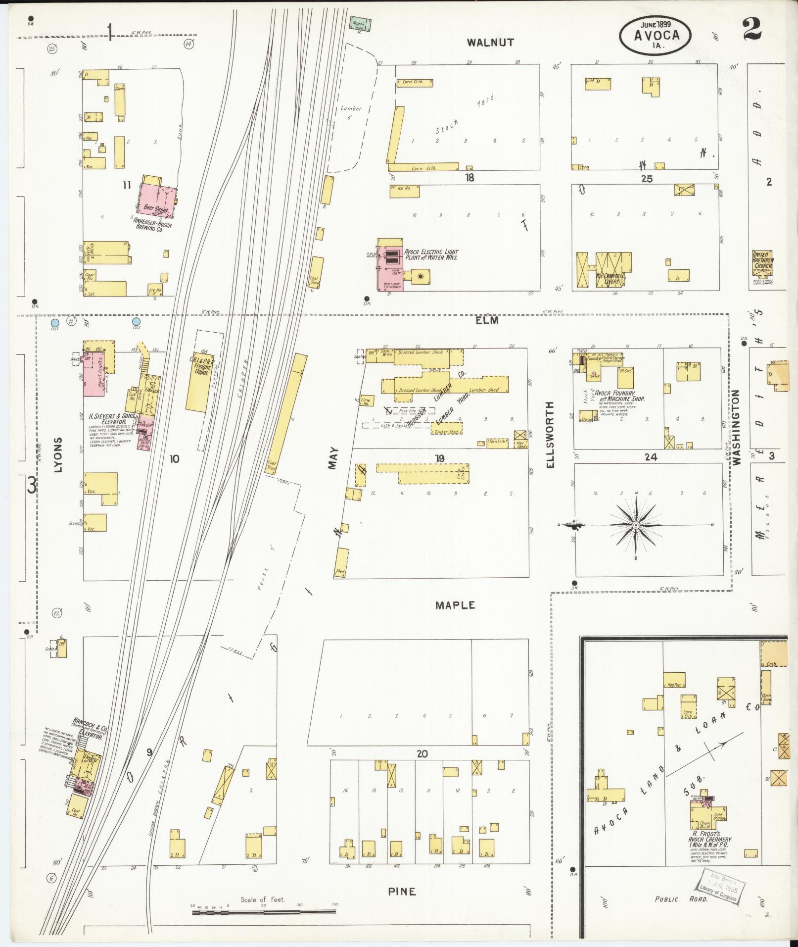 Sanborn Fire Insurance Map from Avoca, Pottawattamie County, Iowa (1899), Sheet #0002 - Historic Sanborn Fire Insurance Map Print, vintage old map wall art