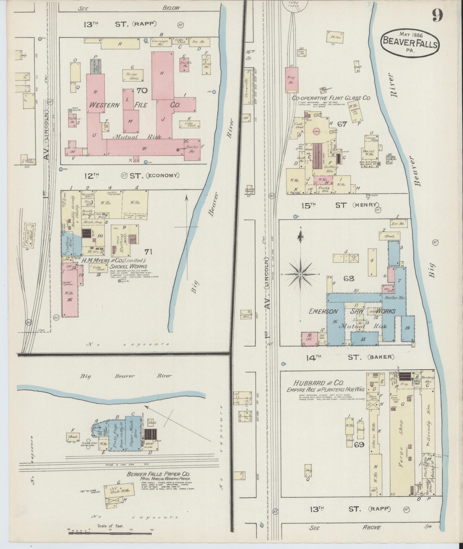 Sanborn Fire Insurance Map from Beaver Falls, Beaver County, Pennsylvania (1886), Sheet #0009 - Historic Sanborn Fire Insurance Map Print, vintage old map wall art, antique decor, genealogy gift, Pennsylvania Pennsylvania map
