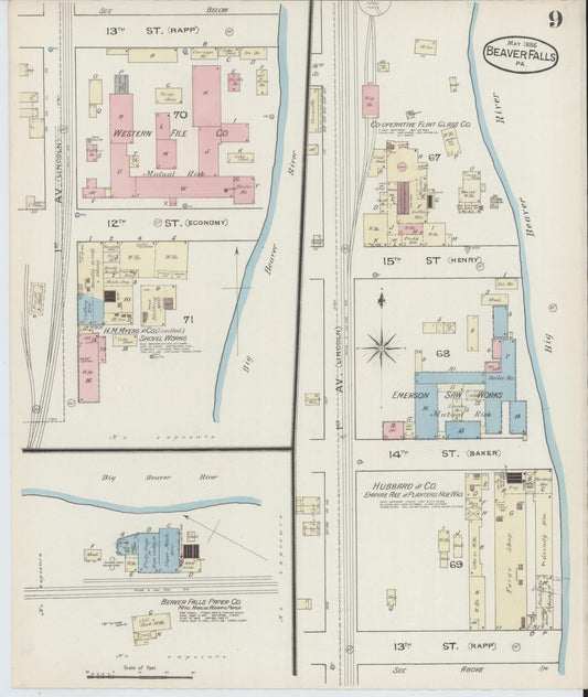 Sanborn Fire Insurance Map from Beaver Falls, Beaver County, Pennsylvania (1886), Sheet #0009 - Historic Sanborn Fire Insurance Map Print, vintage old map wall art, antique decor, genealogy gift, Pennsylvania Pennsylvania map