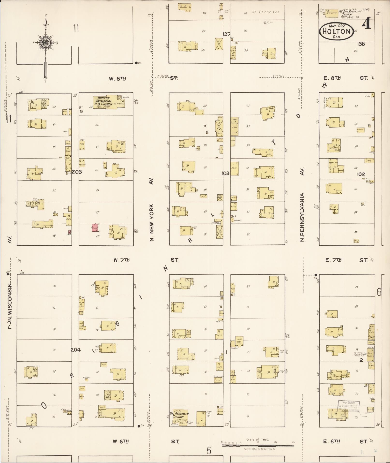 Sanborn Fire Insurance Map from Holton, Jackson County, Kansas (1922), Sheet #0004 - Complete Map Set gallery image, historic Sanborn map, vintage wall art, Kansas Kansas