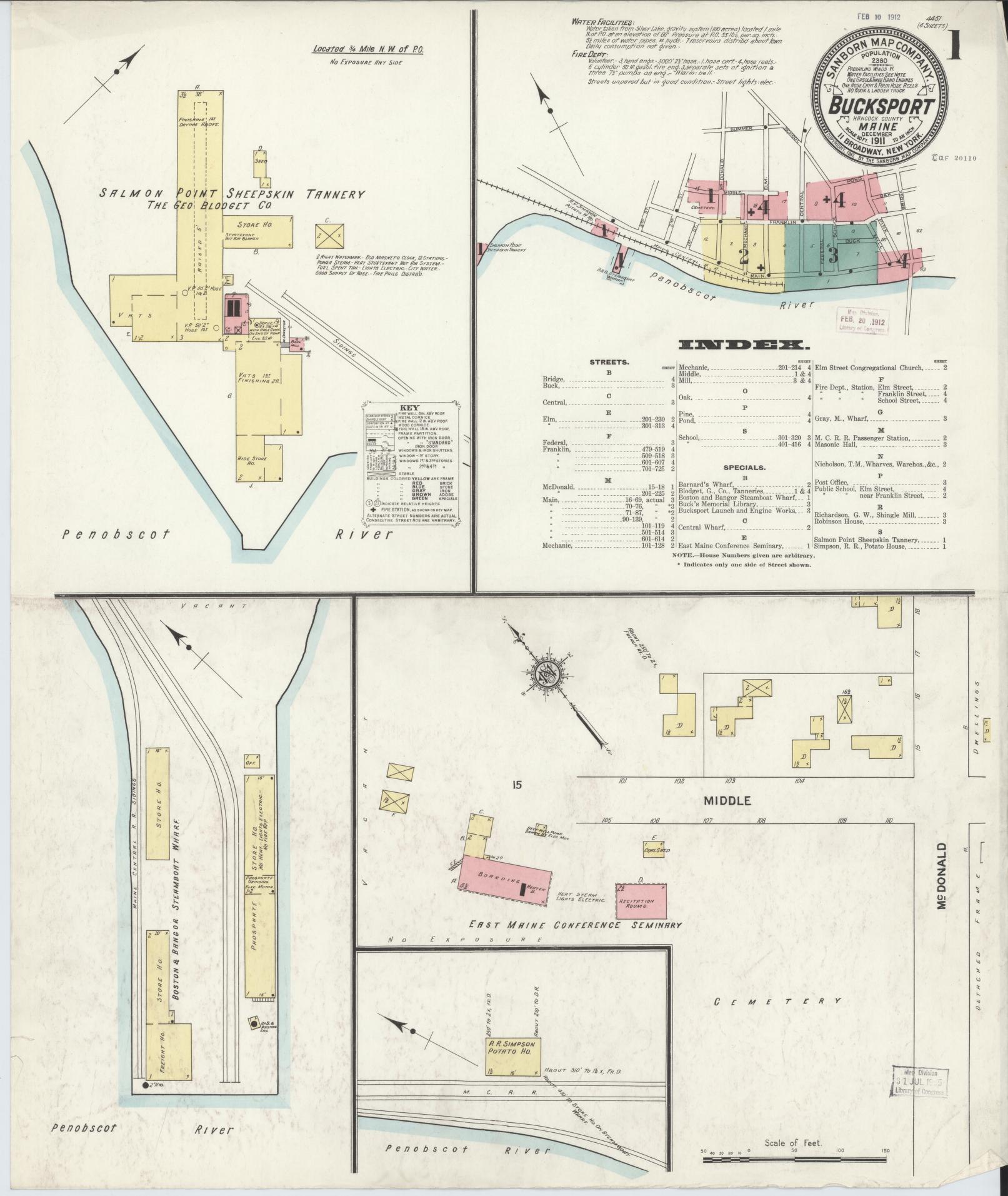 Sanborn Fire Insurance Map from Bucksport, Hancock County, Maine (1911), Sheet #0001 - Historic Sanborn Fire Insurance Map Print, vintage old map wall art, antique decor, genealogy gift, Maine Maine map