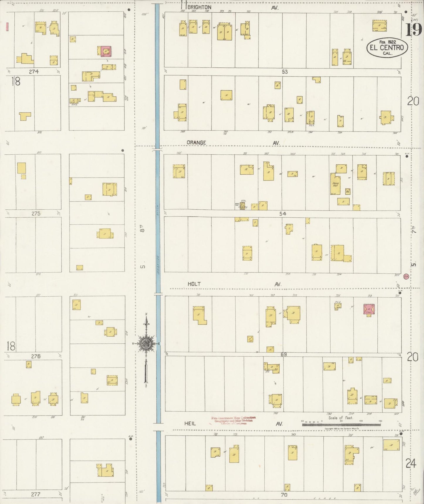 Sanborn Fire Insurance Map from El Centro, Imperial County, California (1922), Sheet #0019 - Complete Map Set gallery image, historic Sanborn map, vintage wall art, California California