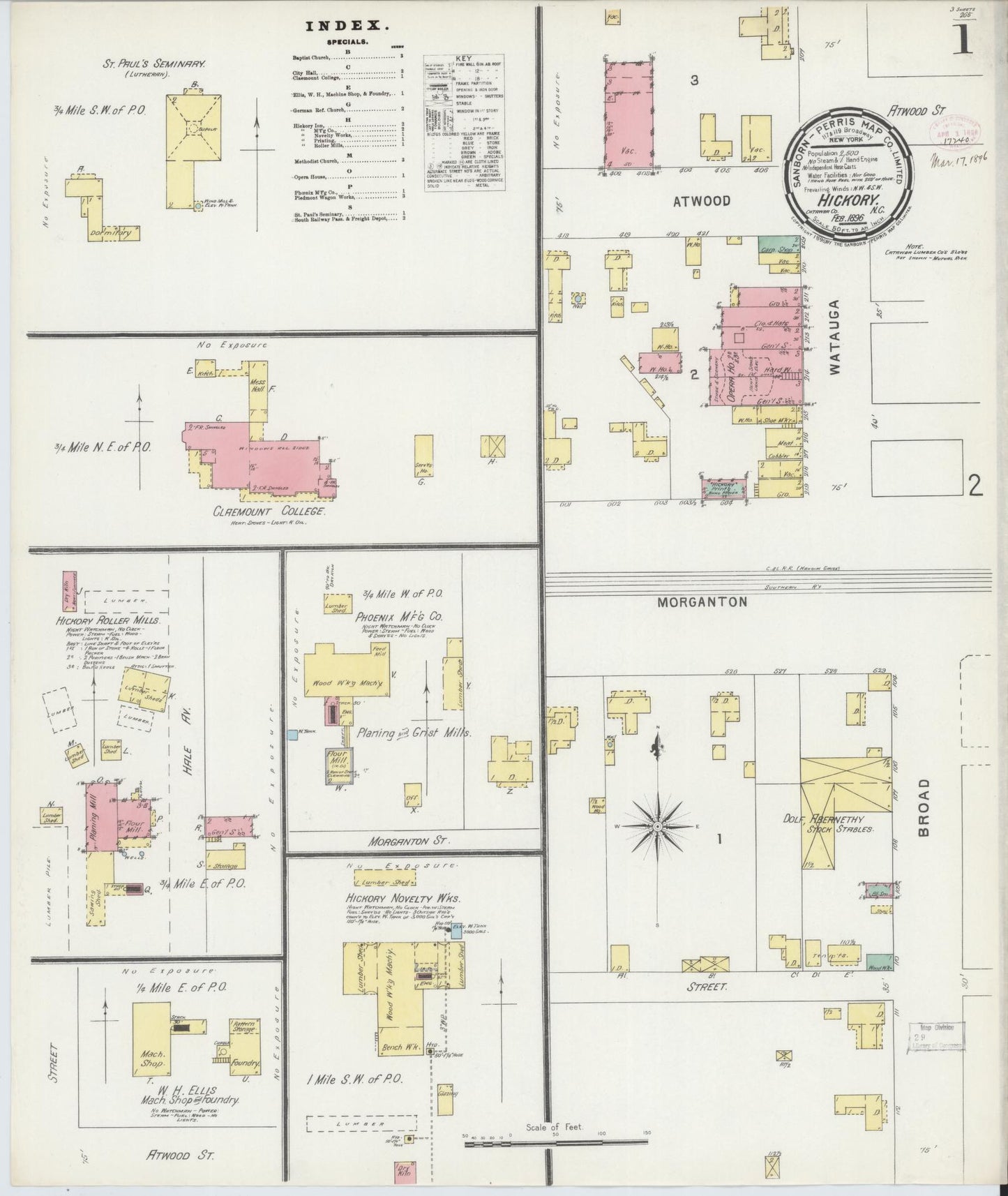Sanborn Fire Insurance Map from Hickory, Catawba County, North Carolina (1896), Sheet #0001 - Complete Map Set gallery image, historic Sanborn map, vintage wall art, North Carolina North Carolina
