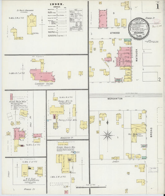 Sanborn Fire Insurance Map from Hickory, Catawba County, North Carolina (1896), Sheet #0001 - Complete Map Set gallery image, historic Sanborn map, vintage wall art, North Carolina North Carolina