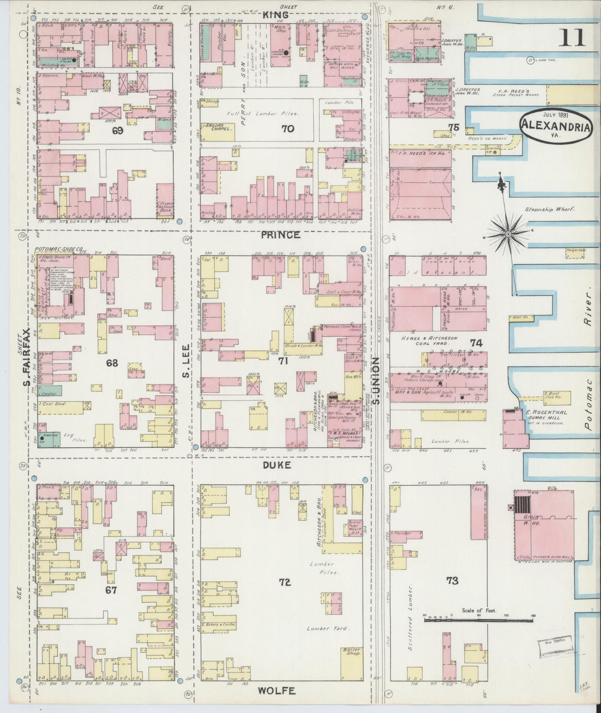 Sanborn Fire Insurance Map from Alexandria, Independent Cities, Virginia (1891), Sheet #0011 - Complete Map Set gallery image, historic Sanborn map, vintage wall art, Virginia Virginia