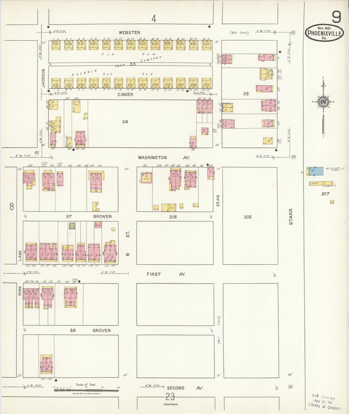 Sanborn Fire Insurance Map from Phoenixville, Chester County, Pennsylvania (1921), Sheet #0009 - Complete Map Set gallery image, historic Sanborn map, vintage wall art, Pennsylvania Pennsylvania