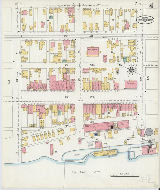Sanborn Fire Insurance Map from New Brighton, Beaver County, Pennsylvania (1906), Sheet #0004 - Historic Sanborn Fire Insurance Map Print, vintage old map wall art, antique decor, genealogy gift, Pennsylvania Pennsylvania map