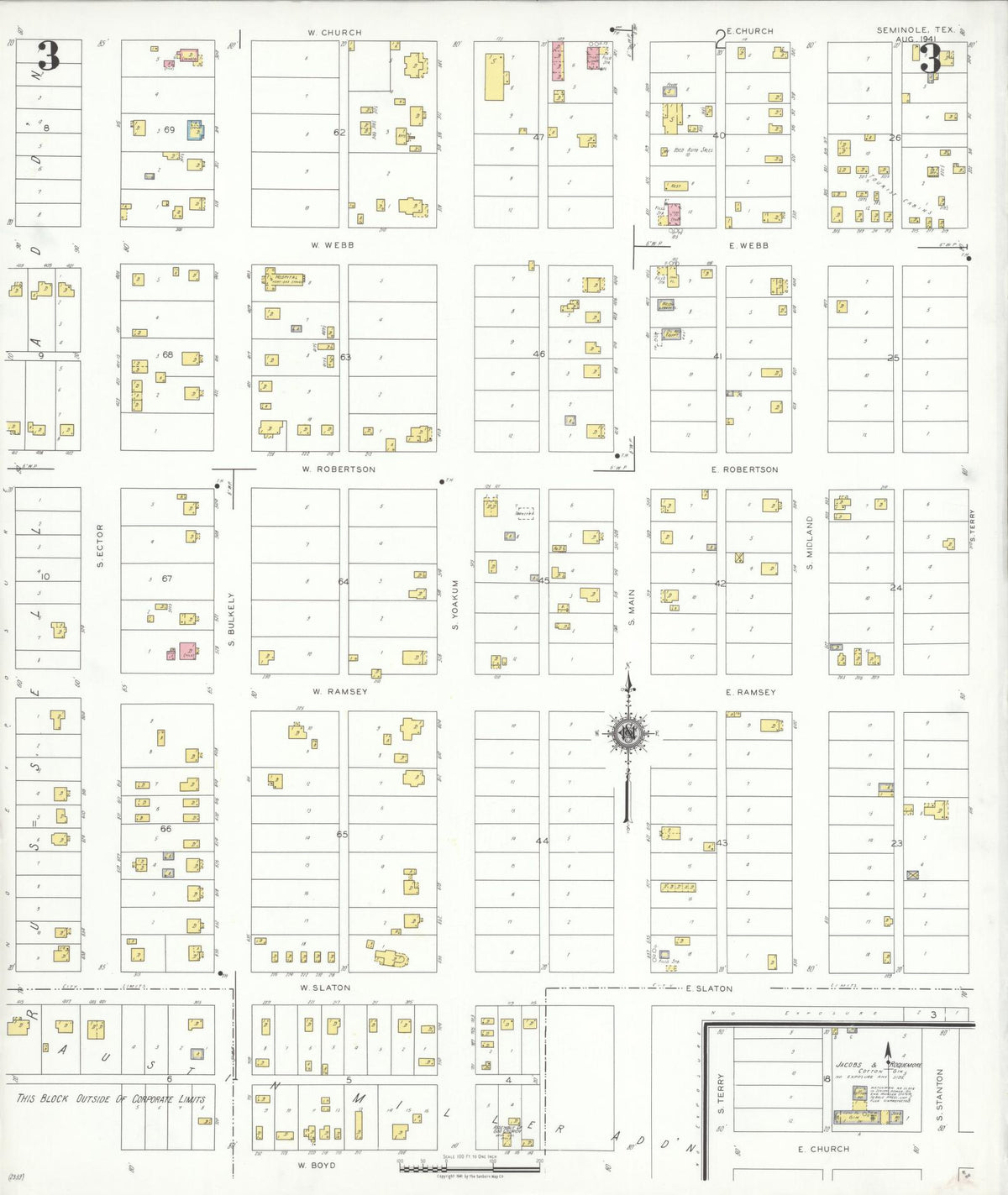 Sanborn Fire Insurance Map from Seminole, Gaines County, Texas (1941), Sheet #0003 - Historic Sanborn Fire Insurance Map Print, vintage old map wall art, antique decor, genealogy gift, Texas Texas map