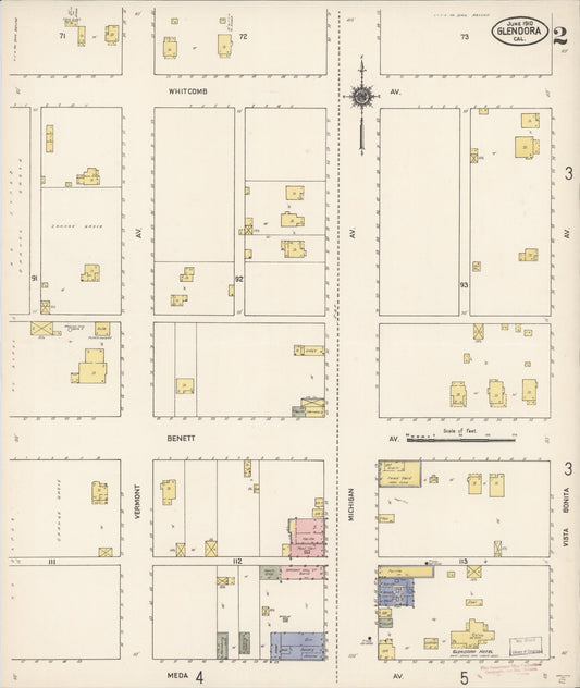 Sanborn Fire Insurance Map from Glendora, Los Angeles County, California (1910), Sheet #0002 - Historic Sanborn Fire Insurance Map Print, vintage old map wall art, antique decor, genealogy gift, California California map