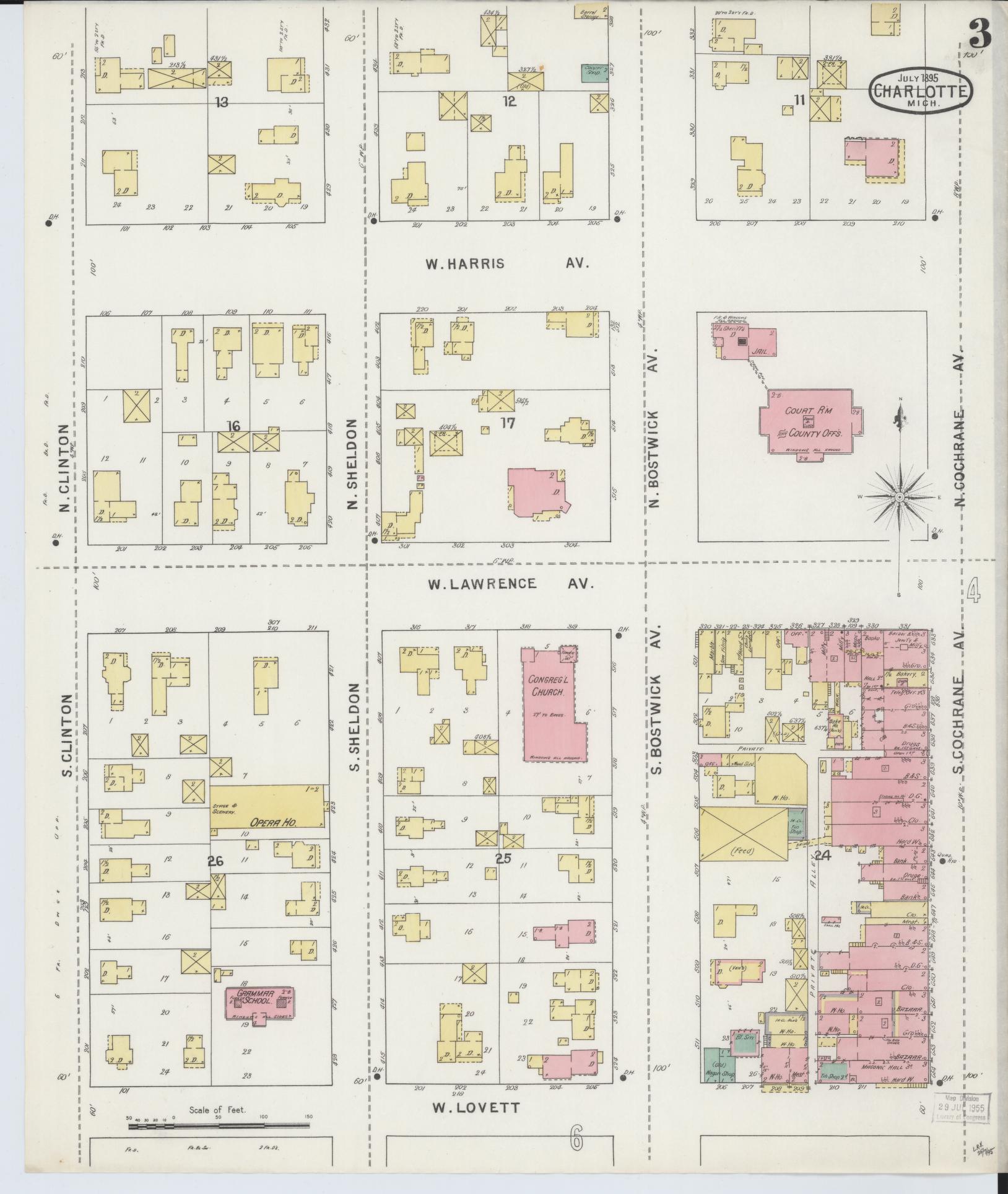Sanborn Fire Insurance Map from Charlotte, Eaton County, Michigan (1895), Sheet #0003 - Complete Map Set gallery image, historic Sanborn map, vintage wall art, Michigan Michigan