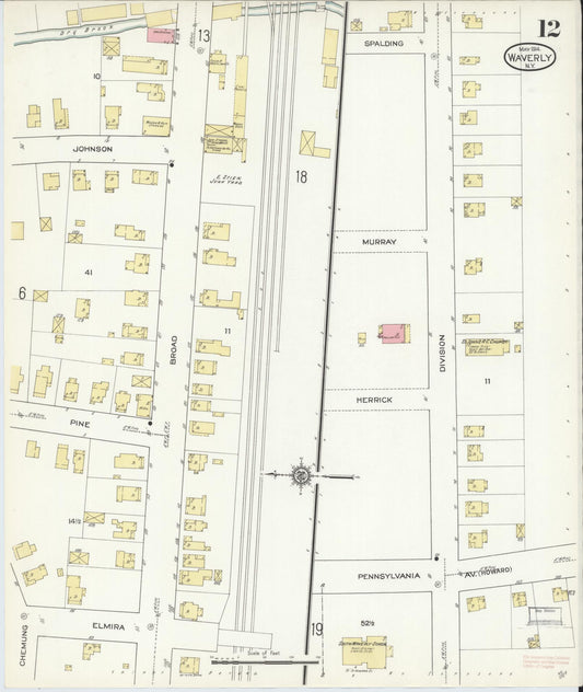 Sanborn Fire Insurance Map from Waverly, Tioga County, New York (1914), Sheet #0012 - Historic Sanborn Fire Insurance Map Print, vintage old map wall art, antique decor, genealogy gift, New York New York map