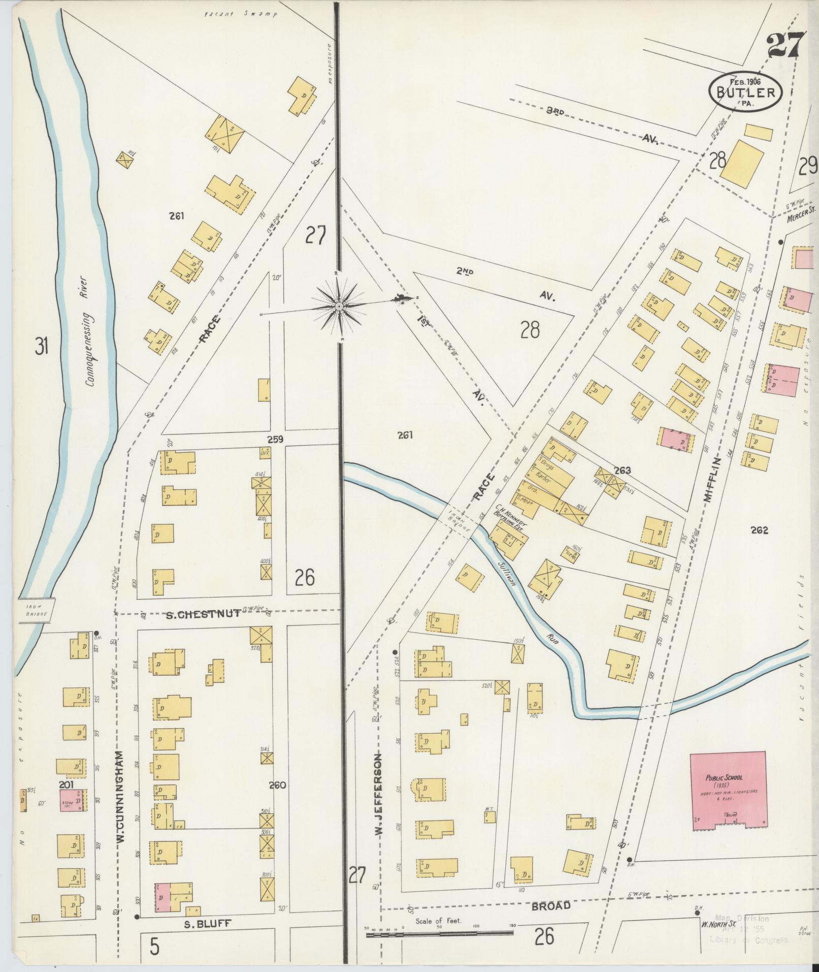 Sanborn Fire Insurance Map from Butler, Butler County, Pennsylvania (1906), Sheet #0027 - Historic Sanborn Fire Insurance Map Print, vintage old map wall art, antique decor, genealogy gift, Pennsylvania Pennsylvania map