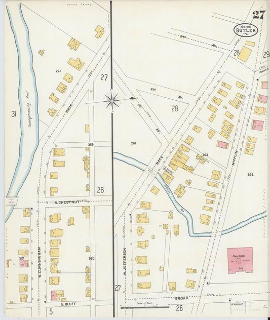 Sanborn Fire Insurance Map from Butler, Butler County, Pennsylvania (1906), Sheet #0027 - Historic Sanborn Fire Insurance Map Print, vintage old map wall art, antique decor, genealogy gift, Pennsylvania Pennsylvania map