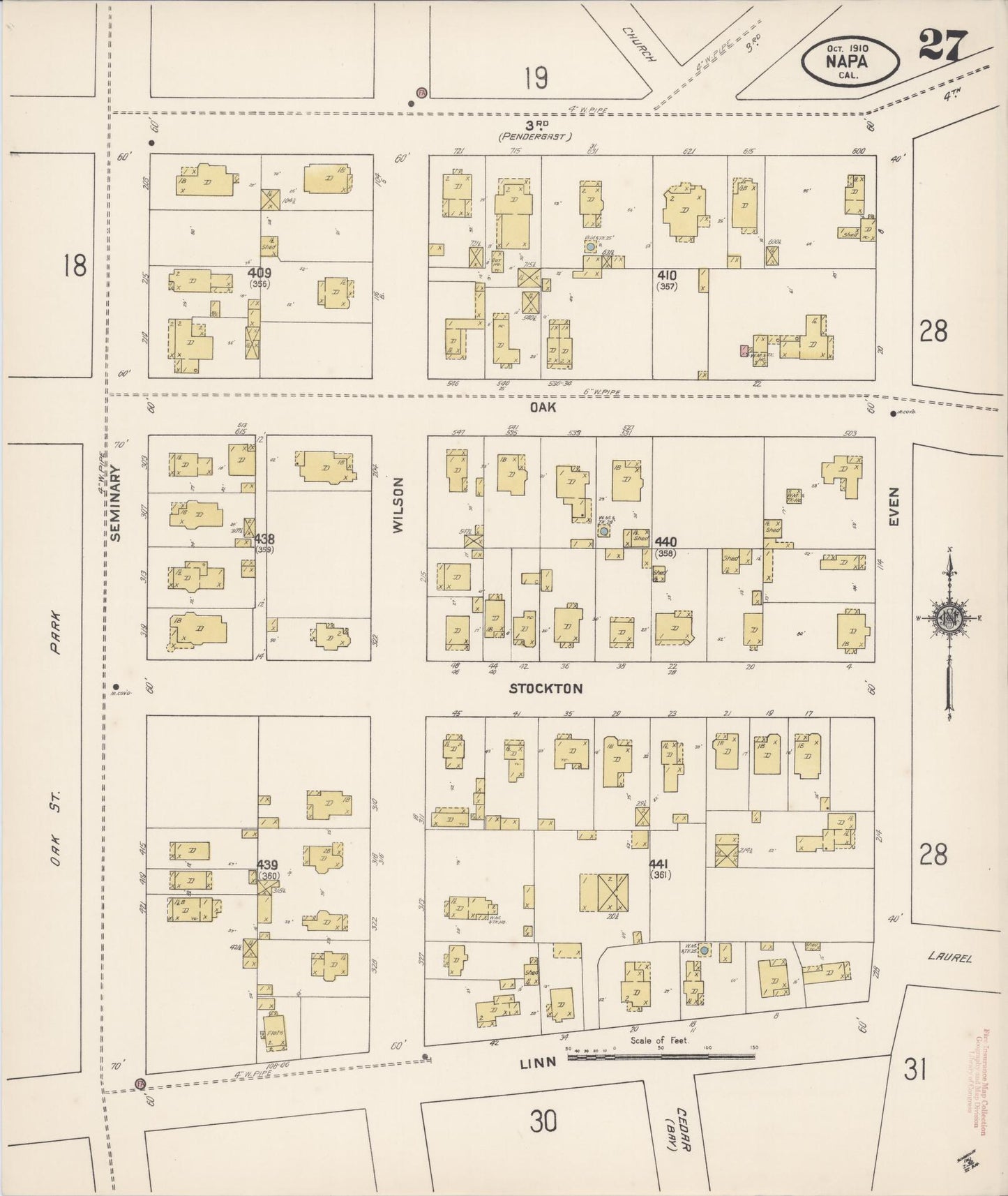 Sanborn Fire Insurance Map from Napa, Napa County, California (1910), Sheet #0027 - Complete Map Set gallery image, historic Sanborn map, vintage wall art, California California