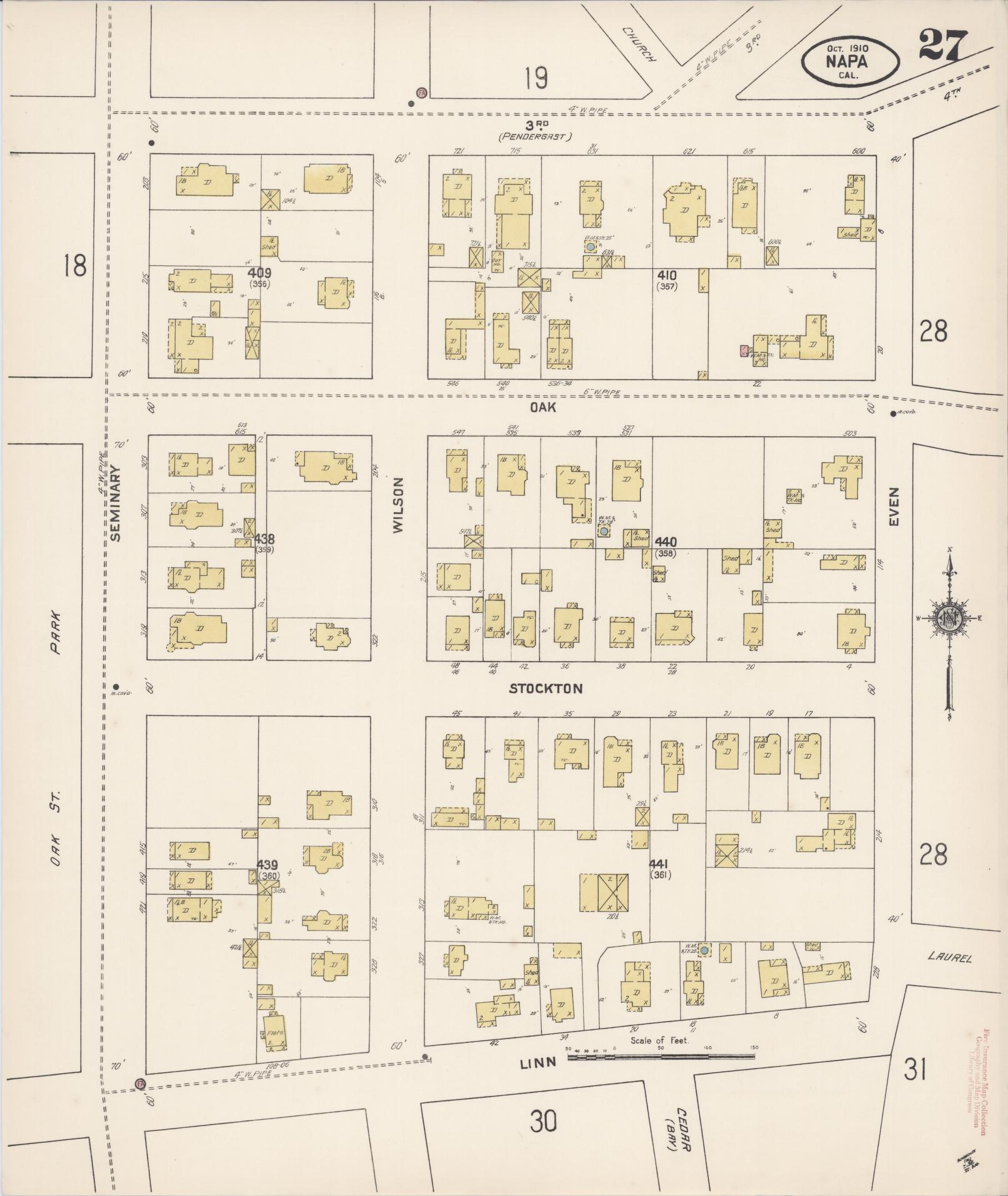 Sanborn Fire Insurance Map from Napa, Napa County, California (1910), Sheet #0027 - Complete Map Set gallery image, historic Sanborn map, vintage wall art, California California