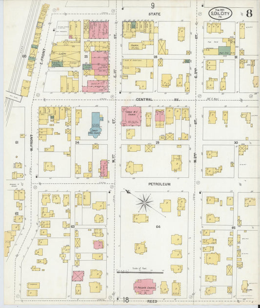 Sanborn Fire Insurance Map from Oil City, Venango County, Pennsylvania (1901), Sheet #0008 - Historic Sanborn Fire Insurance Map Print, vintage old map wall art, antique decor, genealogy gift, Pennsylvania Pennsylvania map