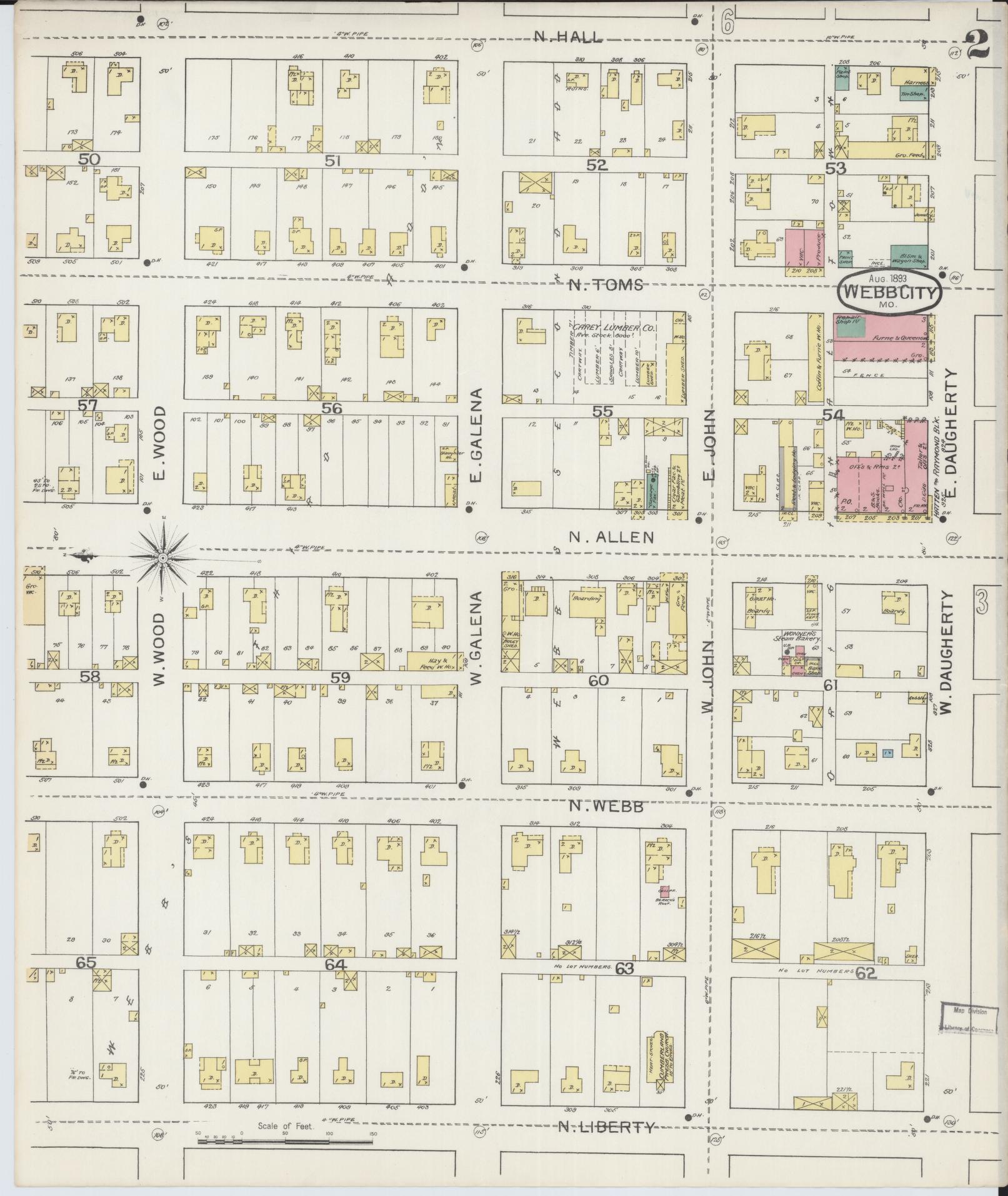 Sanborn Fire Insurance Map from Webb City, Jasper County, Missouri (1893), Sheet #0002 - Complete Map Set gallery image, historic Sanborn map, vintage wall art, Missouri Missouri