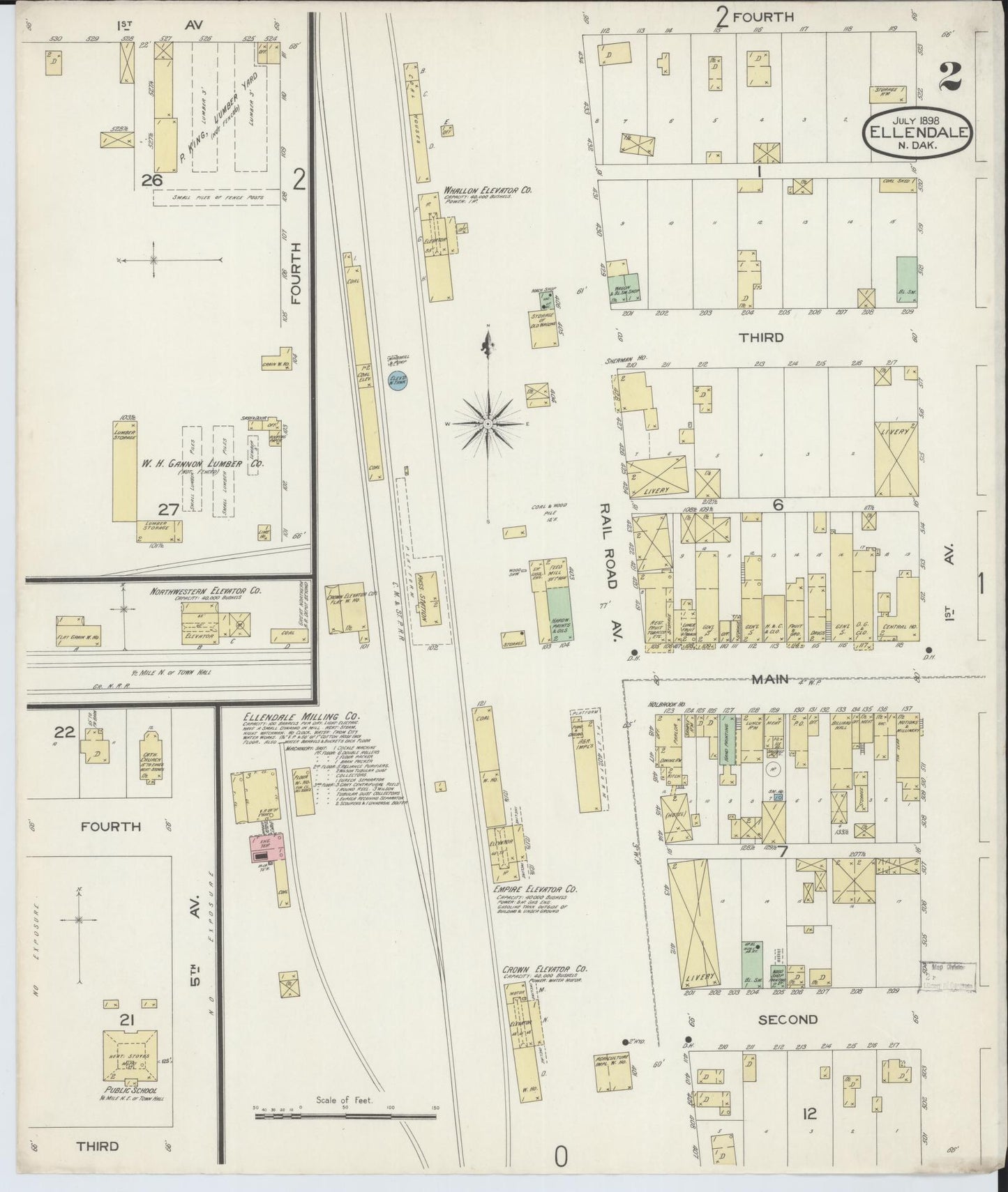 Sanborn Fire Insurance Map from Ellendale, Dickey County, North Dakota (1898), Sheet #0002 - Historic Sanborn Fire Insurance Map Print, vintage old map wall art, antique decor, genealogy gift, North Dakota North Dakota map
