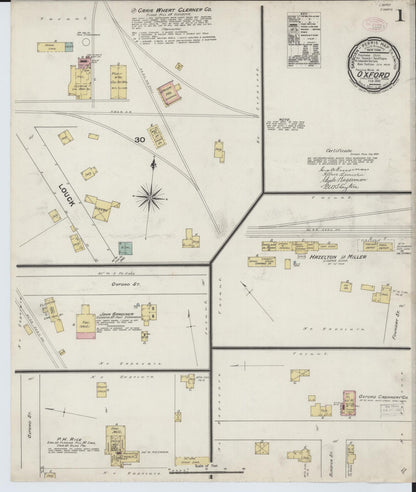 Sanborn Fire Insurance Map from Oxford, Oakland County, Michigan (1890), Sheet #0001 - Historic Sanborn Fire Insurance Map Print, vintage old map wall art, antique decor, genealogy gift, Michigan Michigan map