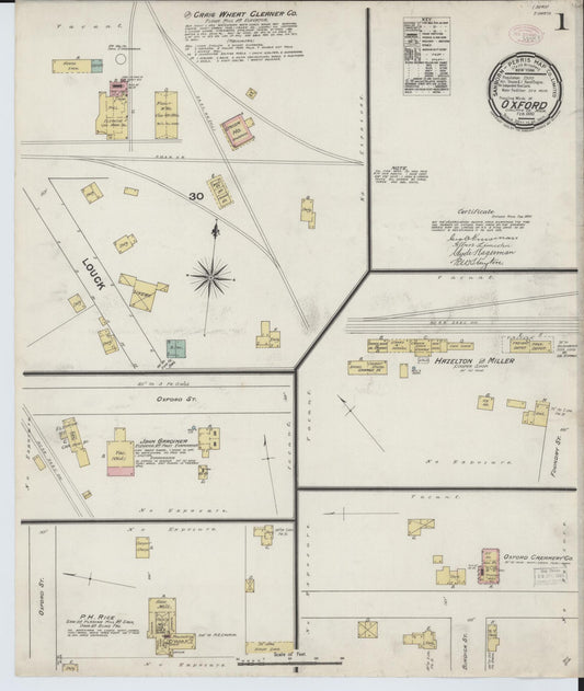 Sanborn Fire Insurance Map from Oxford, Oakland County, Michigan (1890), Sheet #0001 - Historic Sanborn Fire Insurance Map Print, vintage old map wall art, antique decor, genealogy gift, Michigan Michigan map