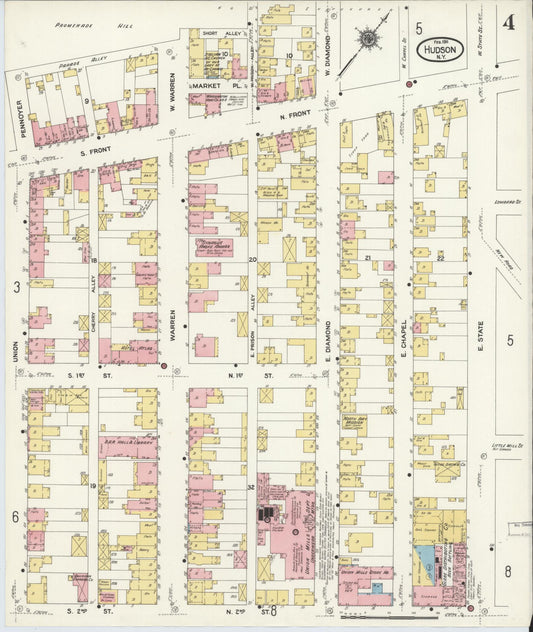 Sanborn Fire Insurance Map from Hudson, Columbia County, New York (1911), Sheet #0004 - Historic Sanborn Fire Insurance Map Print, vintage old map wall art, antique decor, genealogy gift, New York New York map