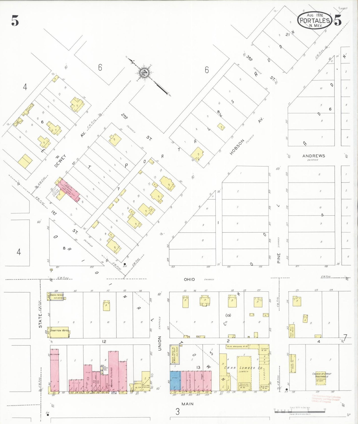 Sanborn Fire Insurance Map from Portales, Roosevelt County, New Mexico (1930), Sheet #0005 - Complete Map Set gallery image, historic Sanborn map, vintage wall art, New Mexico New Mexico