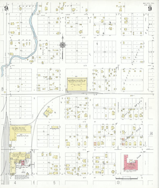 Sanborn Fire Insurance Map from Bay City, Matagorda County, Texas (1942), Sheet #0009 - Historic Sanborn Fire Insurance Map Print, vintage old map wall art, antique decor, genealogy gift, Texas Texas map