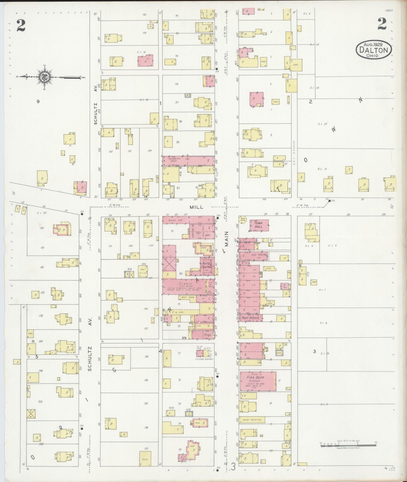 Sanborn Fire Insurance Map from Dalton, Wayne County, Ohio (1929), Sheet #0002 - Complete Map Set gallery image, historic Sanborn map, vintage wall art, Ohio Ohio