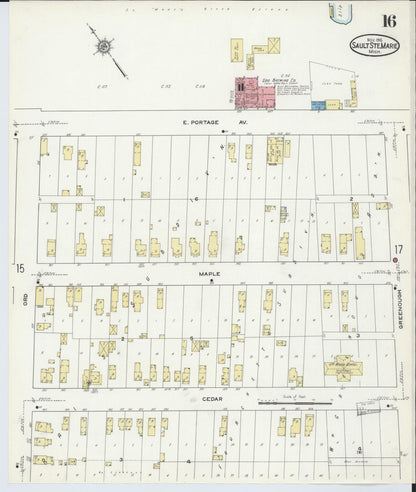 Sanborn Fire Insurance Map from Sault Sainte Marie, Chippewa County, Michigan (1915), Sheet #0016 - Complete Map Set gallery image, historic Sanborn map, vintage wall art, Michigan Michigan