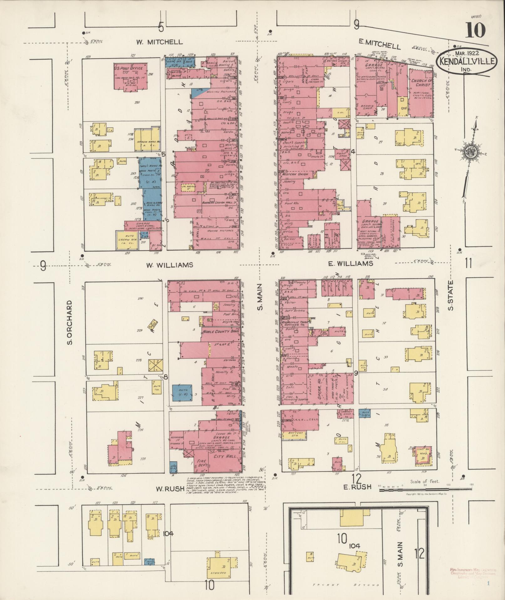 Sanborn Fire Insurance Map from Kendallville, Noble County, Indiana (1922), Sheet #0010 - Complete Map Set gallery image, historic Sanborn map, vintage wall art, Indiana Indiana