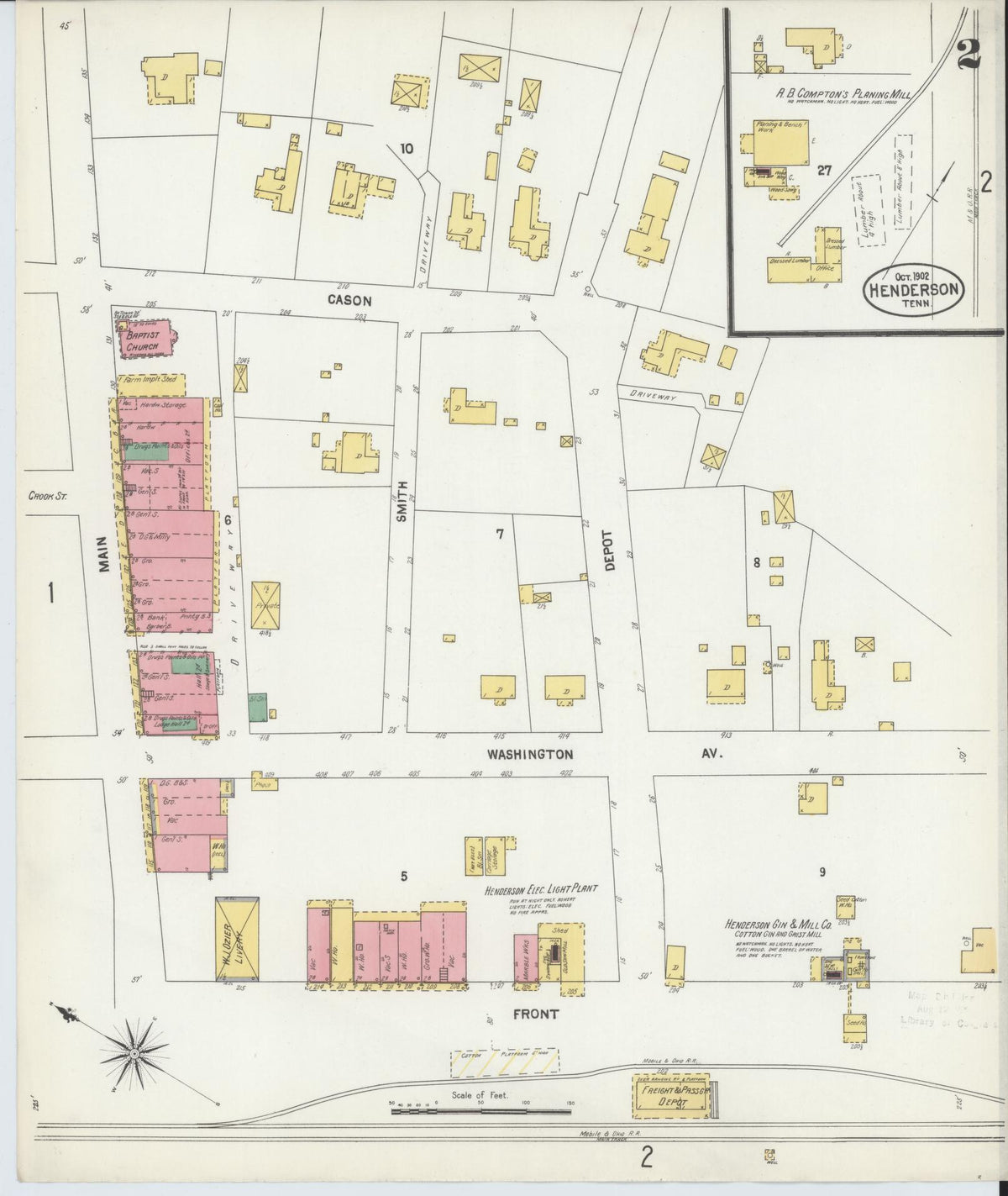 Sanborn Fire Insurance Map from Henderson, Chester County, Tennessee (1902), Sheet #0002 - Historic Sanborn Fire Insurance Map Print, vintage old map wall art, antique decor, genealogy gift, Tennessee Tennessee map