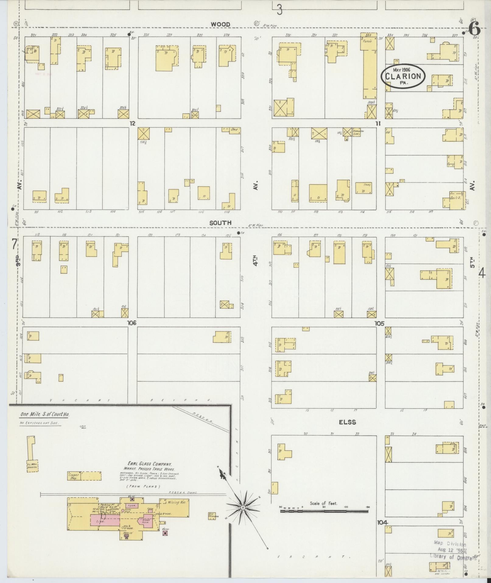 Sanborn Fire Insurance Map from Clarion, Clarion County, Pennsylvania (1906), Sheet #0006 - Historic Sanborn Fire Insurance Map Print, vintage old map wall art, antique decor, genealogy gift, Pennsylvania Pennsylvania map