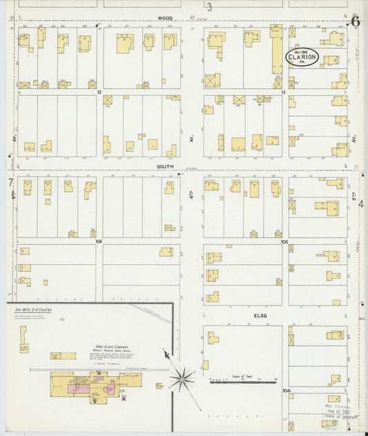 Sanborn Fire Insurance Map from Clarion, Clarion County, Pennsylvania (1906), Sheet #0006 - Historic Sanborn Fire Insurance Map Print, vintage old map wall art, antique decor, genealogy gift, Pennsylvania Pennsylvania map