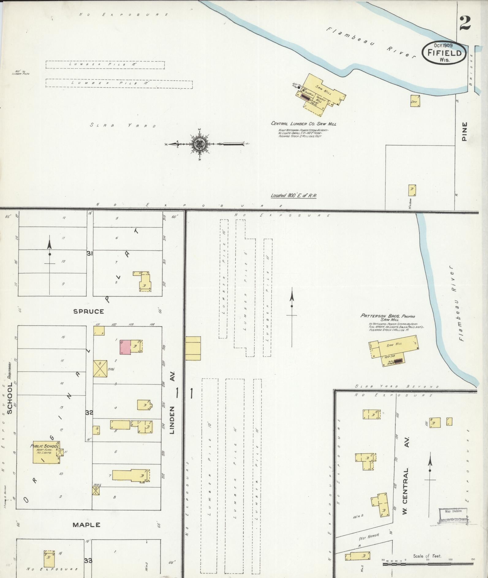 Sanborn Fire Insurance Map from Fifield, Price County, Wisconsin (1909), Sheet #0002 - Historic Sanborn Fire Insurance Map Print, vintage old map wall art, antique decor, genealogy gift, Wisconsin Wisconsin map