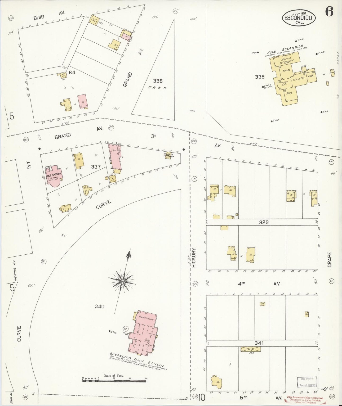 Sanborn Fire Insurance Map from Escondido, San Diego County, California (1907), Sheet #0006 - Complete Map Set gallery image, historic Sanborn map, vintage wall art, California California