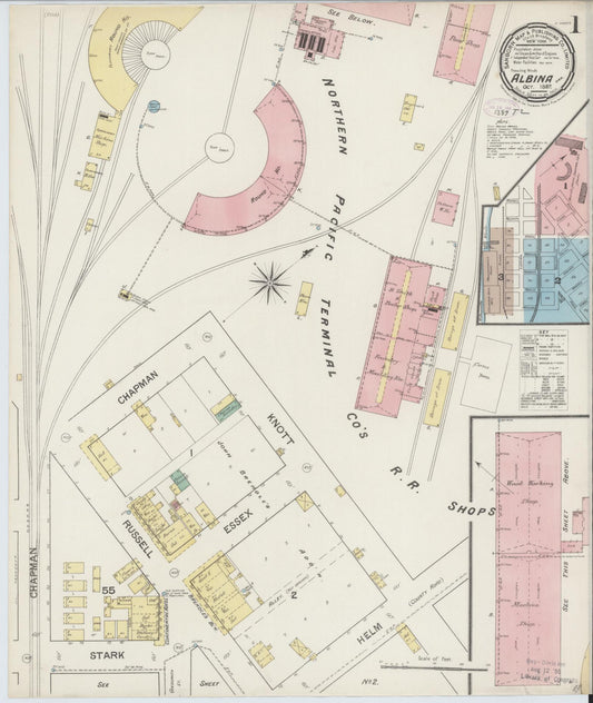 Sanborn Fire Insurance Map from Albina, Multnomah County, Oregon (1887), Sheet #0001 - Complete Map Set gallery image, historic Sanborn map, vintage wall art, Oregon Oregon