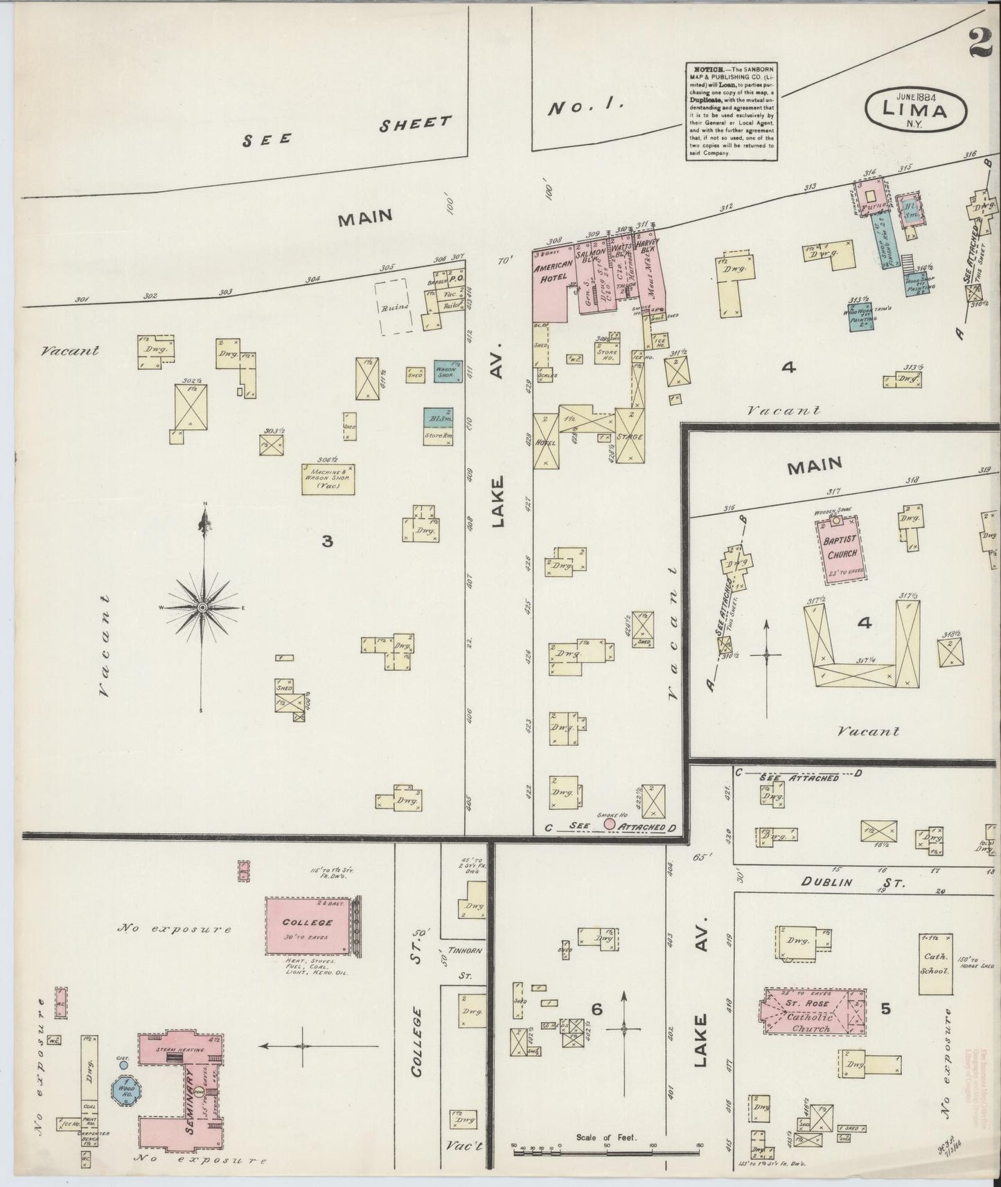 Sanborn Fire Insurance Map from Lima, Livingston County, New York (1884), Sheet #0002 - Historic Sanborn Fire Insurance Map Print, vintage old map wall art, antique decor, genealogy gift, New York New York map