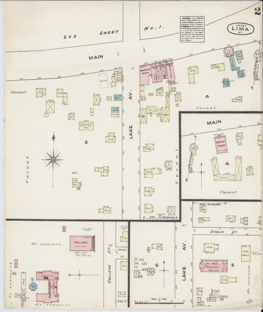 Sanborn Fire Insurance Map from Lima, Livingston County, New York (1884), Sheet #0002 - Historic Sanborn Fire Insurance Map Print, vintage old map wall art, antique decor, genealogy gift, New York New York map