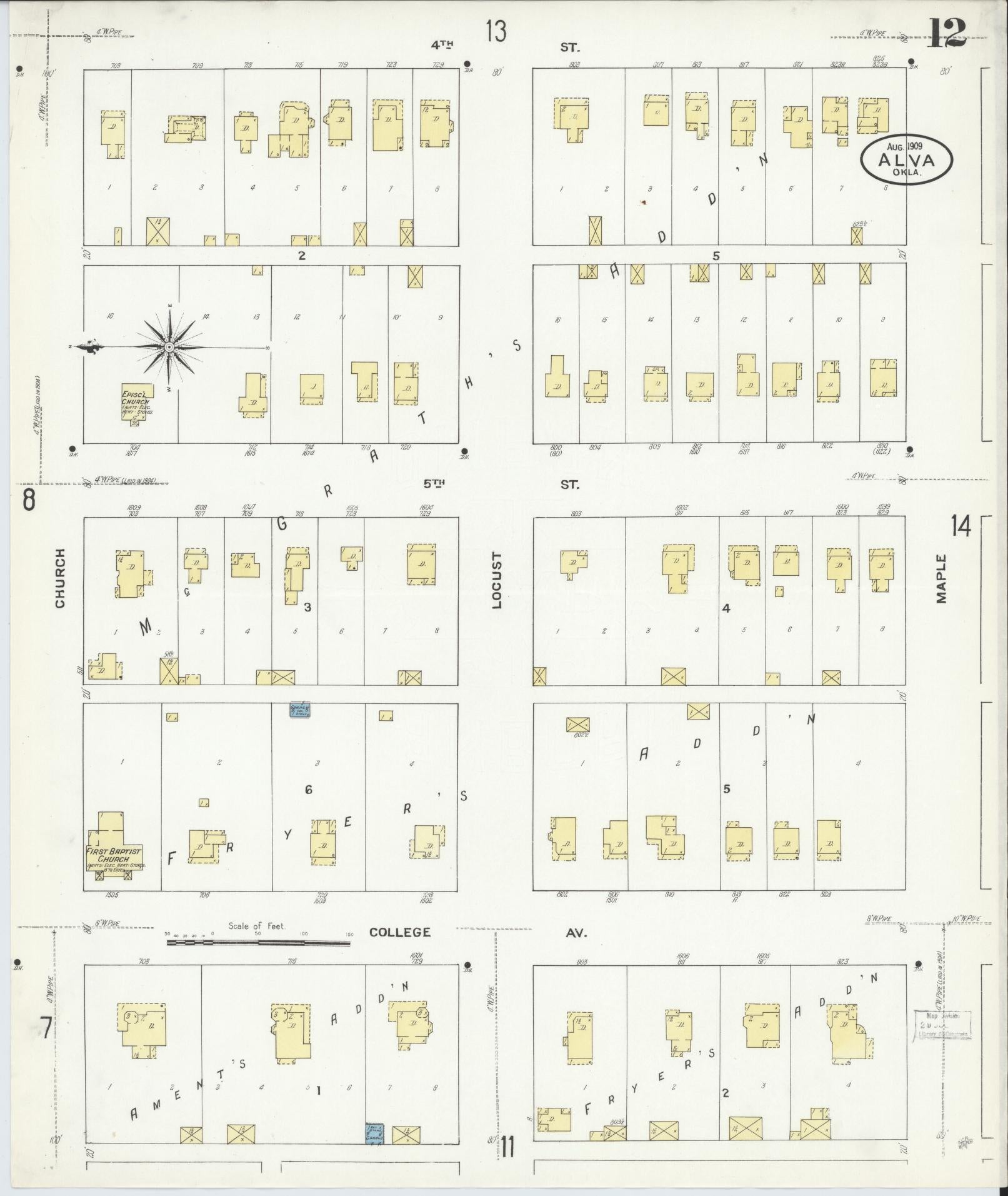 Sanborn Fire Insurance Map from Alva, Woods County, Oklahoma (1909), Sheet #0012 - Historic Sanborn Fire Insurance Map Print, vintage old map wall art, antique decor, genealogy gift, Oklahoma Oklahoma map